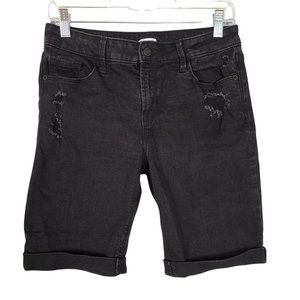 Old Navy Women's Denim Bermuda Shorts Sz 6 Distressed Stretch Cuffed Black